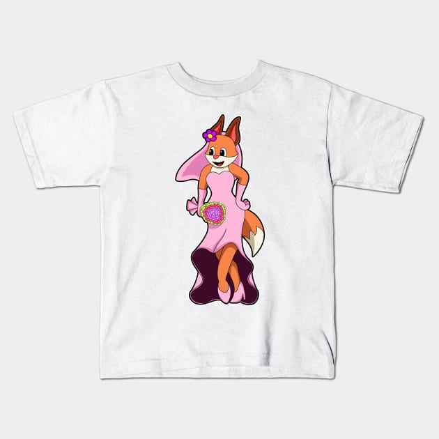 Fox with Wedding dress & Bunch of Flower Kids T-Shirt by Markus Schnabel